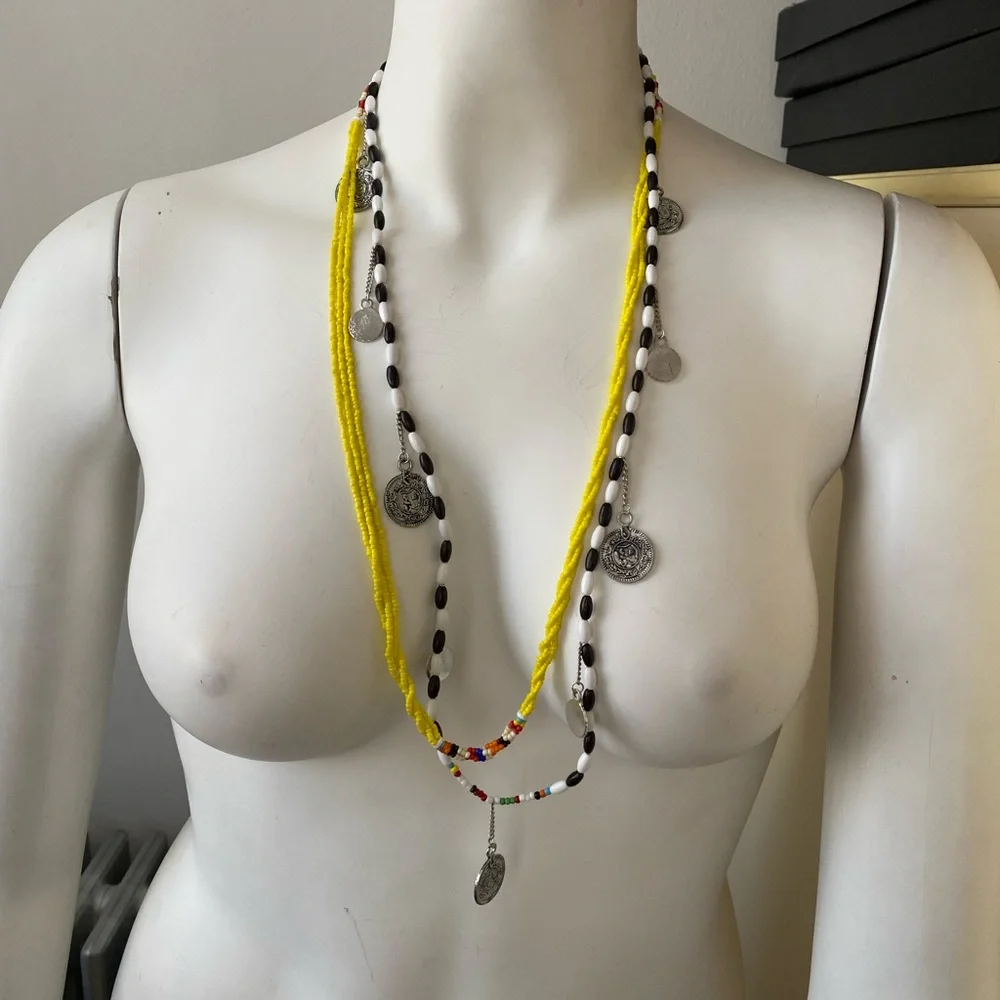 FREE PEOPLE BOHO BOHEMIAN BEADS LAYERED NECKLACE WITH MEDALLIONS